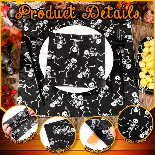 Halloween Skeleton Paper Napkins - 100 Pcs, 13x13 Inches Party Supplies - Skeleton Variation