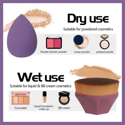 1 Pieces Foundation Brushes,3 Pieces Set of Makeup Sponges Foundation Beauty Sponge Blending Wet and Dry Make Up Applicator Cosmetic Concealer Face Brush Eyes Sticks Powder Puff With Handle (purple)
