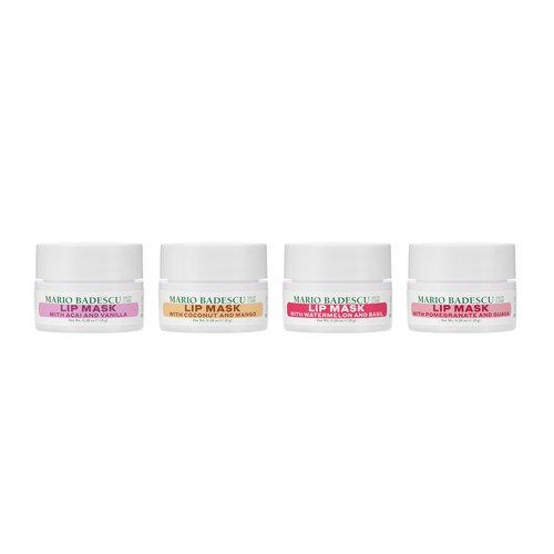 Mario Badescu Lip Mask Collection Gift Set – 4 Pc Hydrating Lip Masks for Dry Lips in Acai Vanilla, Watermelon Basil, Coconut Mango & Pomegranate Guava – Overnight Moisture & Nourishing Care