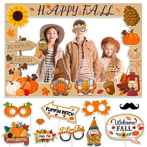 Fall Gnome Photo Booth Props Set with Pumpkin and Autumn Decorations
