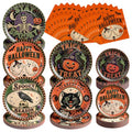 Heavy-duty Halloween Paper Plate & Napkin Set - Black Orange Mix, Round 9in & 7in, Disposable Party Supplies with Spooky Gothic Design