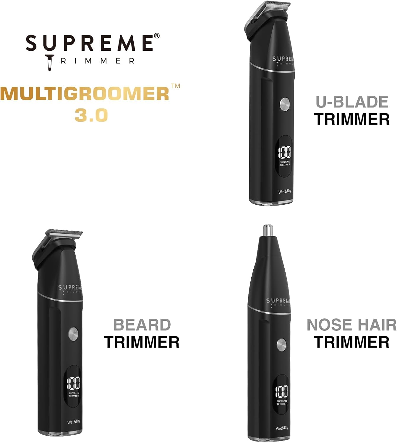 Supreme Trimmer All-in-One Waterproof Multigroomer for Men - Rechargeable Beard, Body & Nose Hair Kit | SMG3030