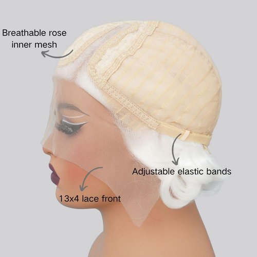 Salaibs White Finger Wave Lace Front Wig for Women Short White Curly Wig Synthetic 1920s Halloween Cosplay Costume Party with Wig Cap
