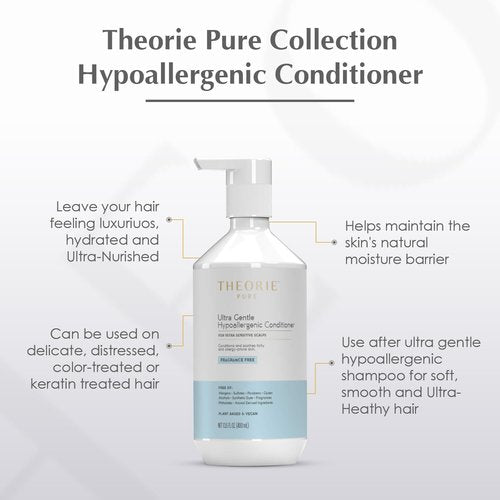 Theorie Pure Ultra Gentle Hypoallergenic Conditioner - Vegan & Plant-Based - Fragrance-Free for Sensitive Scalp - 400mL Pump Bottle