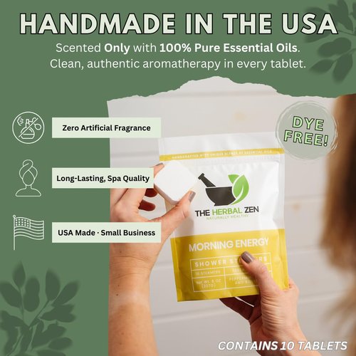 Morning Energy Shower Steamers Aromatherapy for Energy - USA Made Valentines Day Gift for Her and Him - Peppermint & Lemon Shower Bomb Tablets – Soothing Natural Essential Oils (10 Pack)