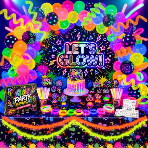 Glow in The Dark Party Decorations Kit with Balloons, Glow Sticks & More