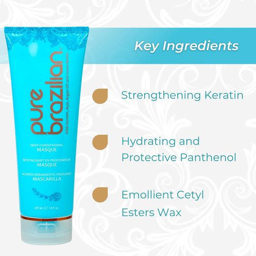 Pure Brazilian Deep Conditioning Masque - Brazilian Keratin & Acai Hair Treatment, 8 Fl Oz