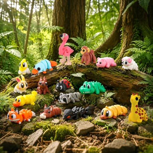 45 Pcs Mini 3D Printed Animal Figurines Set - Small Decor Animals