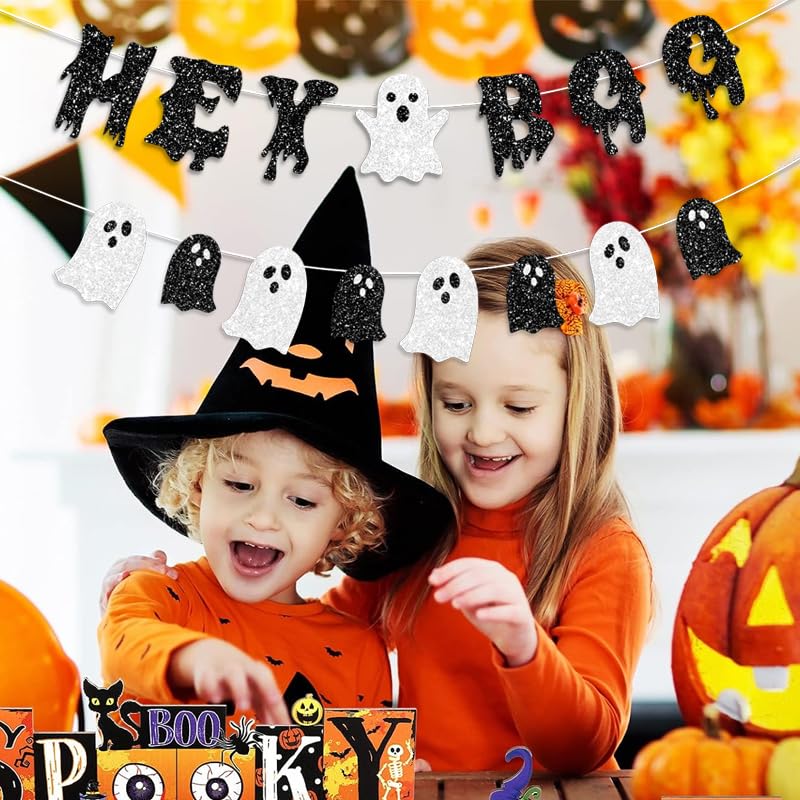 Halloween Banner Decorations Hey Boo Ghost Party Pre-Stringed Festive Wall Hangings