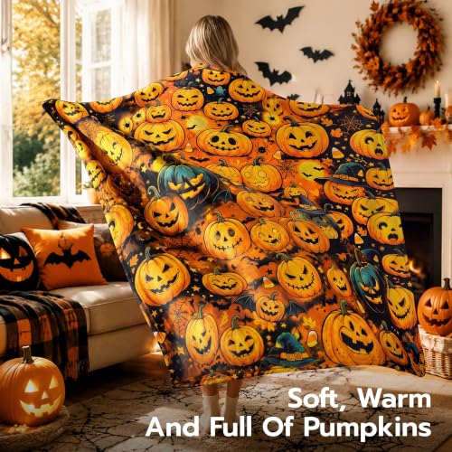 Halloween Pumpkin Blanket - Autumn Pumpkin Flannel Throw for Sofa Bed Party