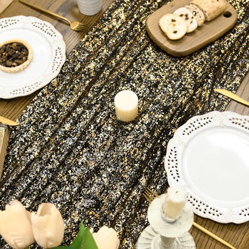 Horaldaily Black Gold Gauze Tablecloth 60x84 Inch Rectangular - Durable & Elegant
