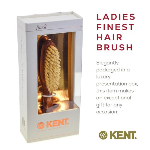 Kent LR23 Finest Ladies Narrow Style, Danta Wood, Pure White Bristle Hair Brush - Short to Medium Length Hair, Handbag Sized, Made in England