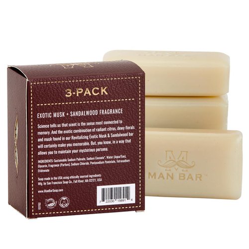 Exotic Musk & Sandalwood Man Bar Soap - Hair and Body Mini 3 Pack - 4 oz Pack of 3