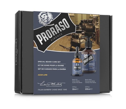 Proraso Azur Lime Beard Care Duo Kit - Beard Wash and Oil with Fresh, Citrus Scent for Long or Full Beards - Premium Italian Gift Set for Men