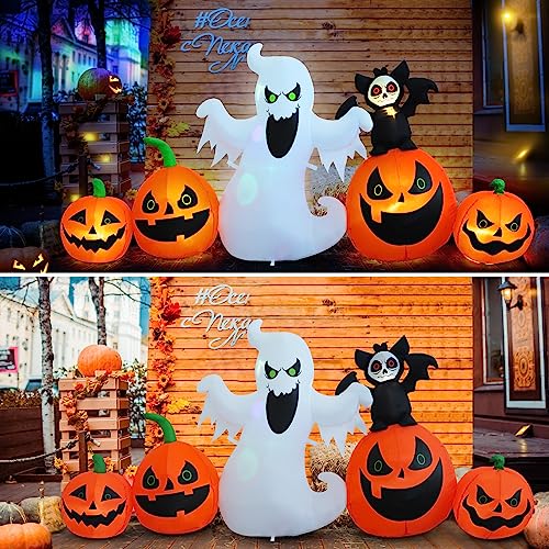 8ft Ghost Pumpkins Standing in a Row Halloween Inflatable Yard Decoration with LED Lights