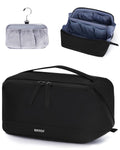WANDF Toiletry Bag for Men, PU Leather Travel Organizer with Detachable Waterproof Hanging Pouch, Open-Flat Dopp Kit Shaving Bag with Wet Pocket for Travel Toiletries Accessories (Black)