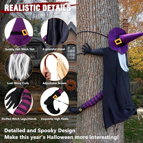 Giiffu Halloween Outdoor 57-Inch Crashing Witch Tree Decor with Purple + Black Variation