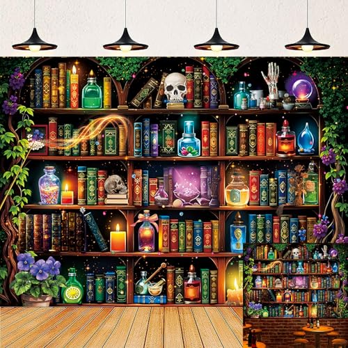 Halloween Scientist Laboratory Backdrop 7x5FT Witch Bookshelf Poison Skull Photo Background Kids Adult Halloween Party Decor Variation of THIS listing