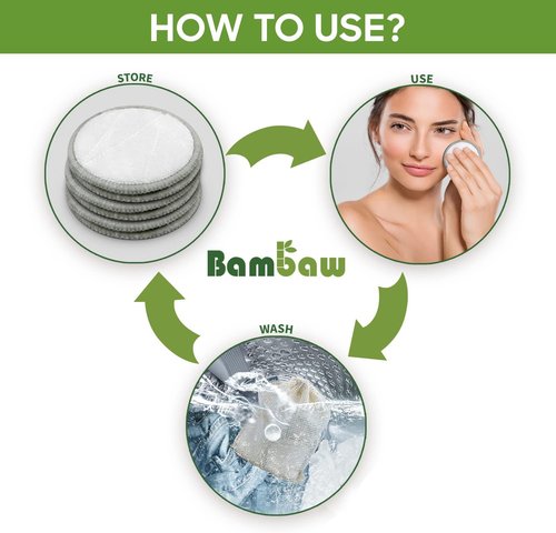 Bambaw Reusable Makeup Remover Pads - 22 Soft Cotton Rounds with Laundry Bag for Easy Storage