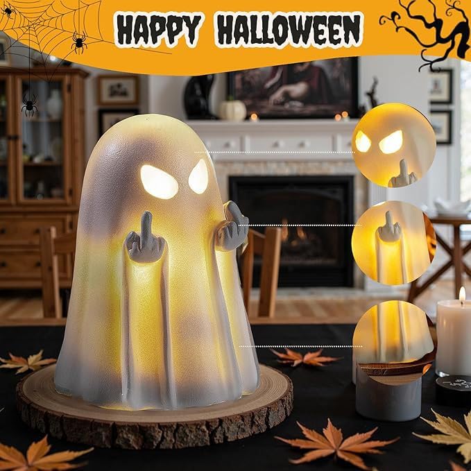 Halloween Ghost Figurine Decoration - Spooky Resin Statue for Home & Garden