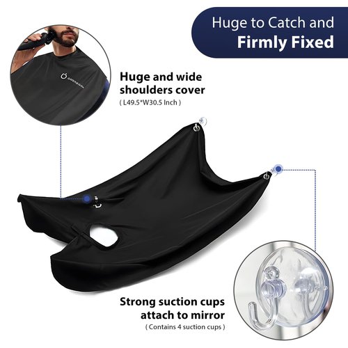 DOEPSILON Beard Bib Beard Apron, Hair-Resistant Beard Bib Hair Catcher, Gifts for Men, Stocking Stuffers, Christmas Gifts Anniversary Birthday Gifts for Him, Shaving Accessories for Men - Black