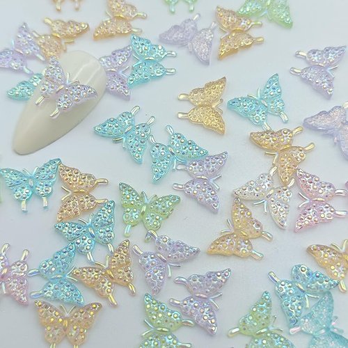 Sparkling 100 PCS 3D Butterfly Charms Kawaii Mini Nail Rhinestones Gems Glitter Acrylic Nail Art Jewelry Manicure Nail Decoration Accessories