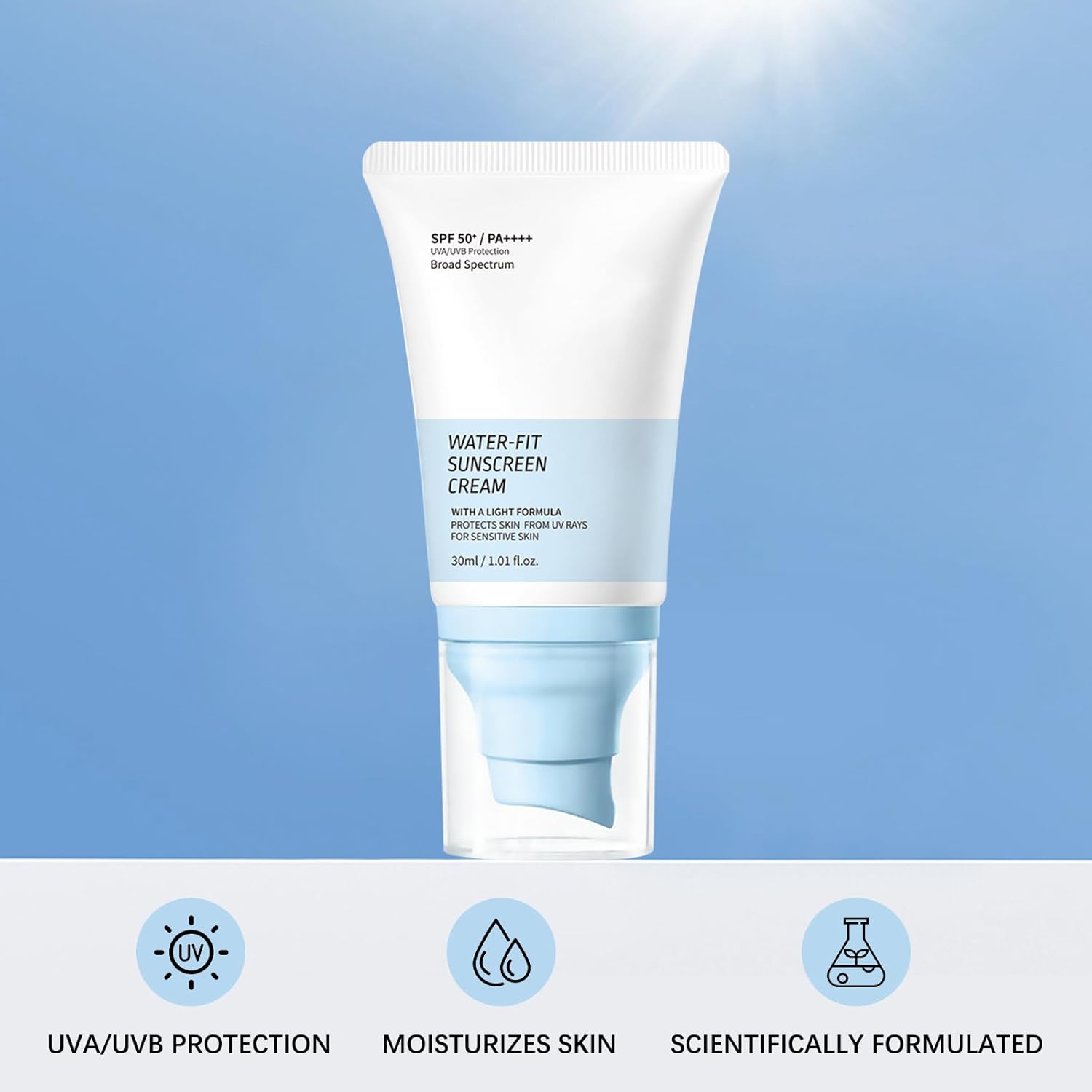 Water-Fit Sunscreen Cream SPF 50+ | Lightweight Daily UV/UVB Protection | Moisturizing Formula | 30ml