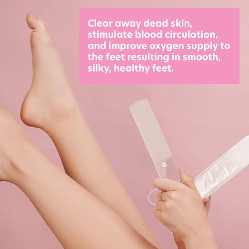 Bona Fide Beauty Czech Glass Foot File with Protective Sleeve, Dual-Sided High Grit Foot Rasp, Foot Scraper with Cord in Clear Color