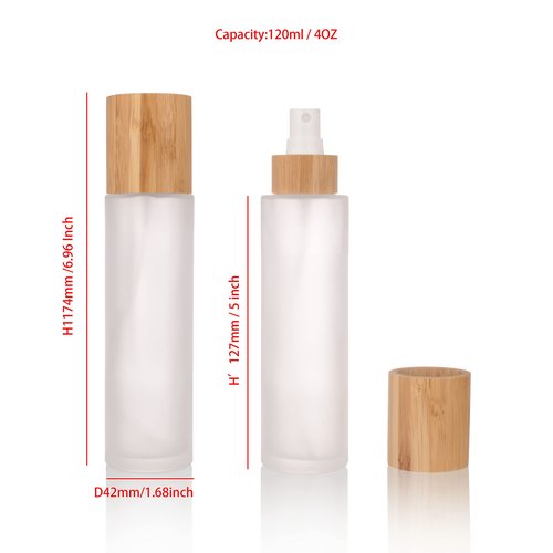 COSIDEA 12 pcs Empty 4oz /120ml bamboo lid Frost glass spray bottle with fine mist despenser head for liquid perfume toiletries containers, toner bottles