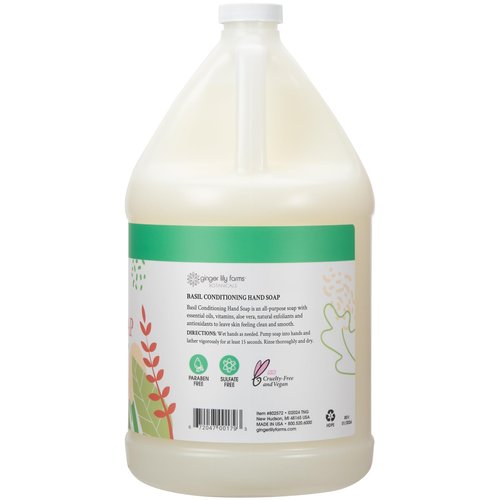 Ginger Lily Farms Botanicals Conditioning Liquid Hand Soap Refill, 100% Vegan & Cruelty-Free, Basil Scent, 1 Gallon (Pack of 4)