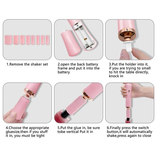 Pink Nail Lacquer Shaker, Nail Polish Mixer, Portable Electric Eyelash Glue Shaker with 2 Connectors and 8 Sizes of Caliber Liquid Evenly Mixer for Eyelash Extension Lash Glue Ink