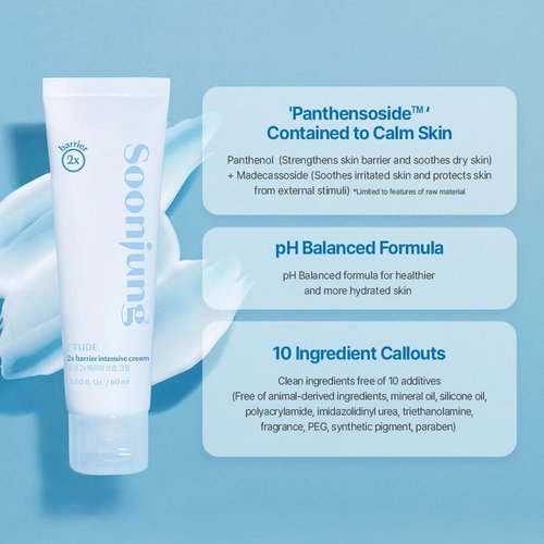 ETUDE SoonJung 2x Barrier Intensive Cream - Light Texture Vegan Moisturizer for Sensitive Skin (2.02 fl oz)