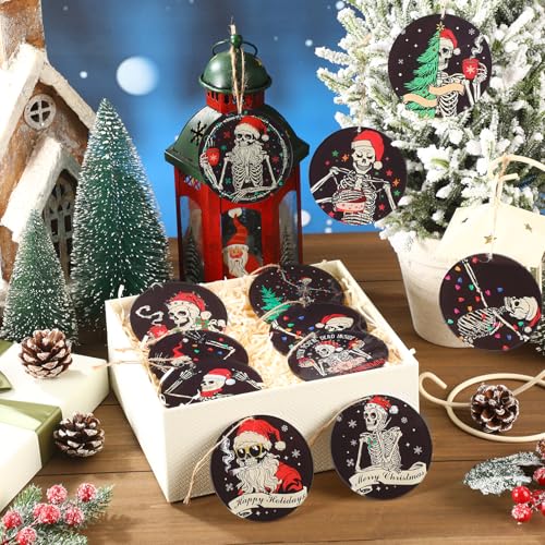Black Skeleton Christmas Ornaments - Acrylic Halloween Holiday Decor Set of 24