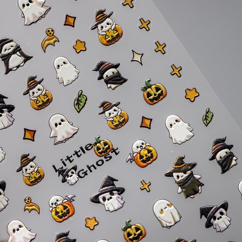 Halloween Ghost Nail Stickers - Self-Adhesive 5D Embossed Nail Art Decals - Ghost Variation