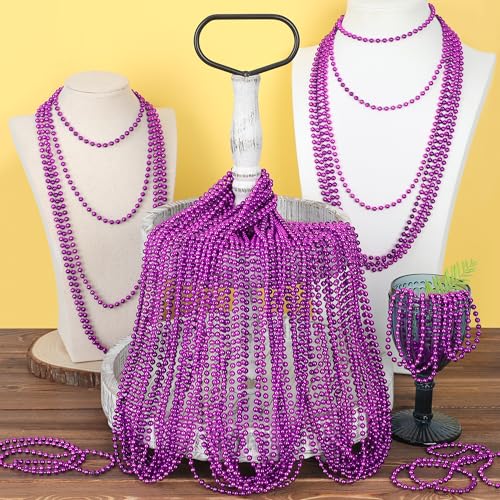Purple Bead Necklaces Bulk 33-Inch Mardi Gras Party Accessories