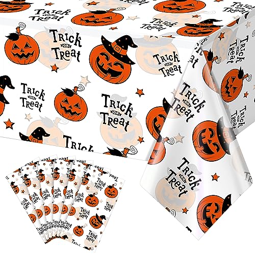 Trick or Treat Halloween Plastic Tablecloths 6 Pack - 54 x 108 Inch Pumpkin Design