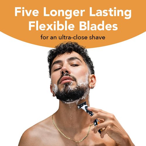 BIC Flex 5 Men's Refillable 5 Blade Razors, Long-Lasting and Comfortable Shave, 1 Handle and 7 Cartridges