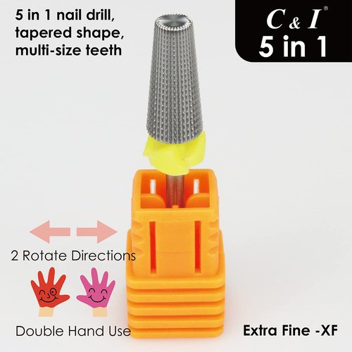 C&I 5 in 1 Multi-function Tapered Shape Nail Drill, Professional Drill Bit for Nail Manicure Machine (XF)
