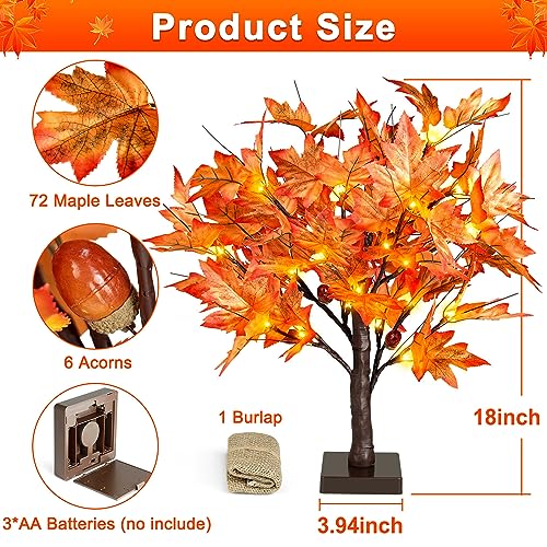 2-Pack 1.5ft Lighted Fall Maple Trees with 36 LEDs & Acorns - Battery Operated Tabletop Decor