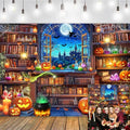 Halloween Magic Photography Backdrop 10x8 FT - Spooky Witch Window Bookshelf Scene