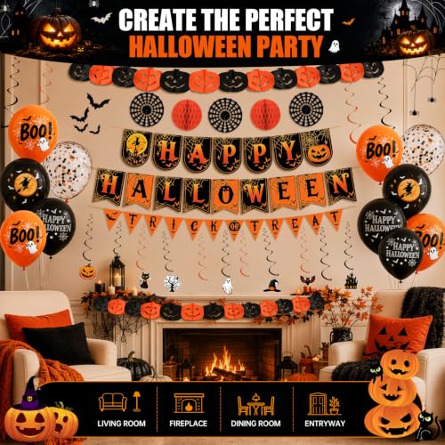 Halloween Party Decorations Set with Banners, Balloons & Garlands - Indoor Festive Decor