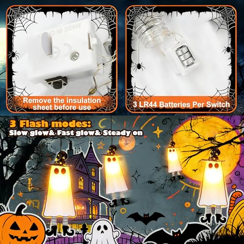 Halloween Ghost Decorations Set with Lighted Hanging Witches Hats - Outdoor Indoor Spooky Yard Decor