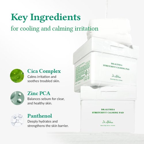 Dr.Althea StretchFit Calming Pad | Soothing Relief Face Mask with Centella Asiatica Extract | Hydration Sheet Mask with Panthenol | Korean Vegan Skincare (Pack of 50)