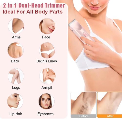 Skiennix Bikini Trimmer - 2-in-1 Cordless & Waterproof Electric Shaver for Women | Painless Hair Removal, Purple