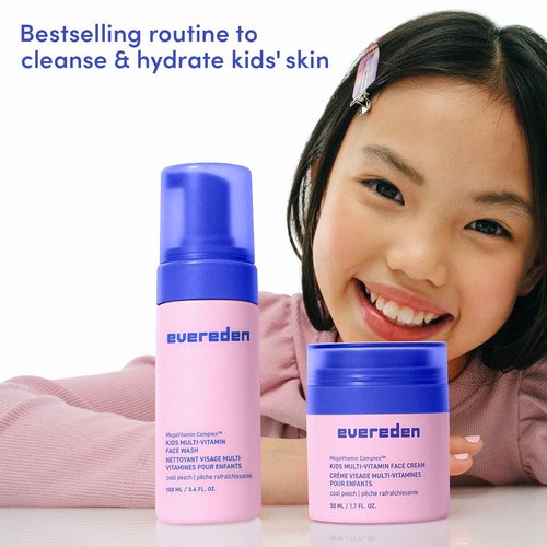 Evereden Kids Happy Face Duo (Cool Peach) - Multi-Vitamin Face Wash & Face Cream Set - Clean & Vegan Skin Care for Kids 3+ - Moisturizing, Nourishing, & Protective Skin Care Set