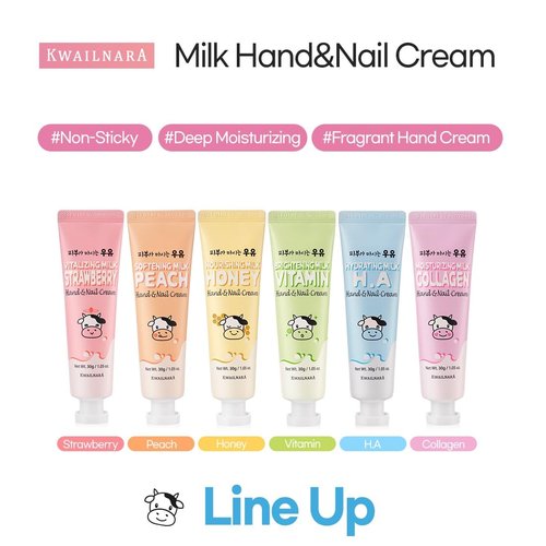 KWAILNARA Hand & Nail Cream Gift Set - Nourishing K-Beauty Variety Pack (Set of 6) | Strawberry, Peach, Honey, Vitamin, Hyaluronic & Collagen