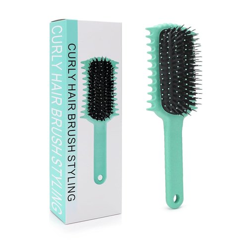 Skiennix Curly Hair Brush - Volume Curl Defining Tool for Easy Detangling & Styling | Green