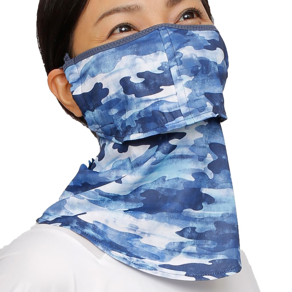 YAKeNU UV CUT MASK, Fabric Face Cover for Outdoor, Breathable Neckwear, Yake-nu Fit (575 Blue & Navy Camouflage)