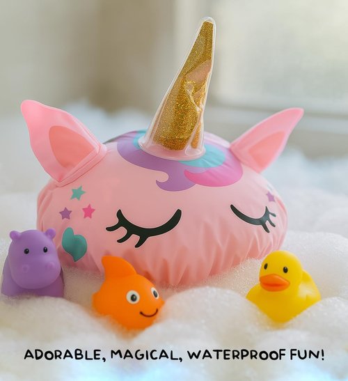 Cute Shower Cap for Kids, Kids Shower Cap for Girls, Cute Waterproof Kid Hat for Girl, Reusable - Unicorn Design