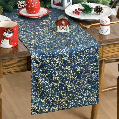Dutch Fleece Table Runner - Navy Blue Glitter Metallic Holiday Decor 13x72 Inch